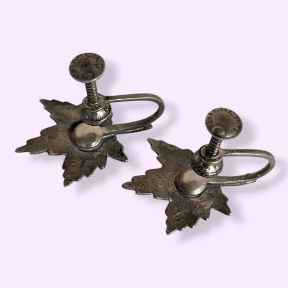 Vintage Sterling Maple Leaf Earrings - Picture 4 of 6